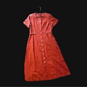 Rust Button-Down Midi Dress Vintage 1970’s Size 12